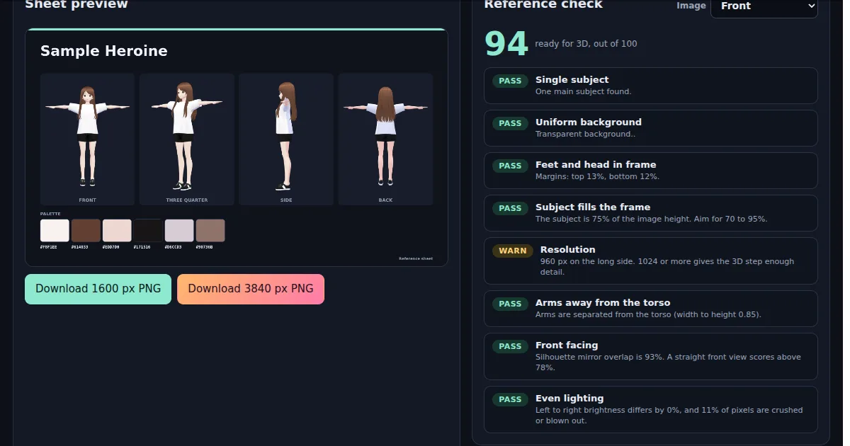 Character Reference Sheet Generator - Check and Turnaround