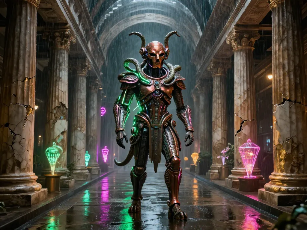 Neon Gorgon Transit Shrine #art #aiart #gallery #mythology #scifi