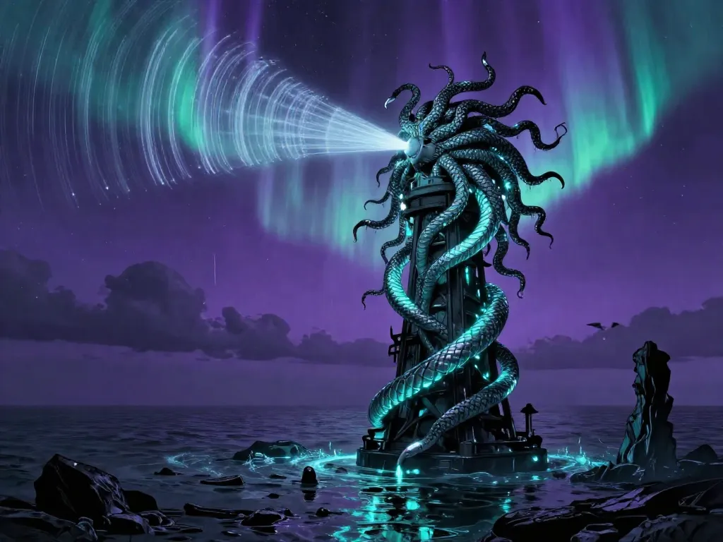 Myth-Tech Medusa Signal Tower #art #aiart #gallery #scifi #mythology