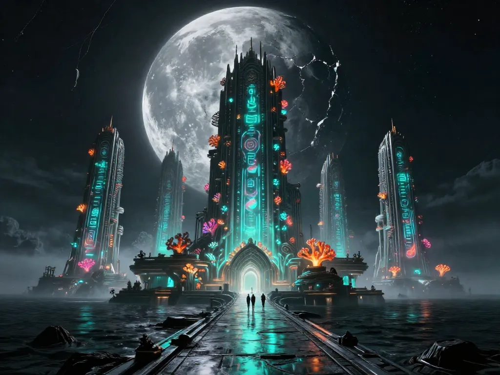 Biomechanical Moon Temple #art #aiart #gallery #scifi