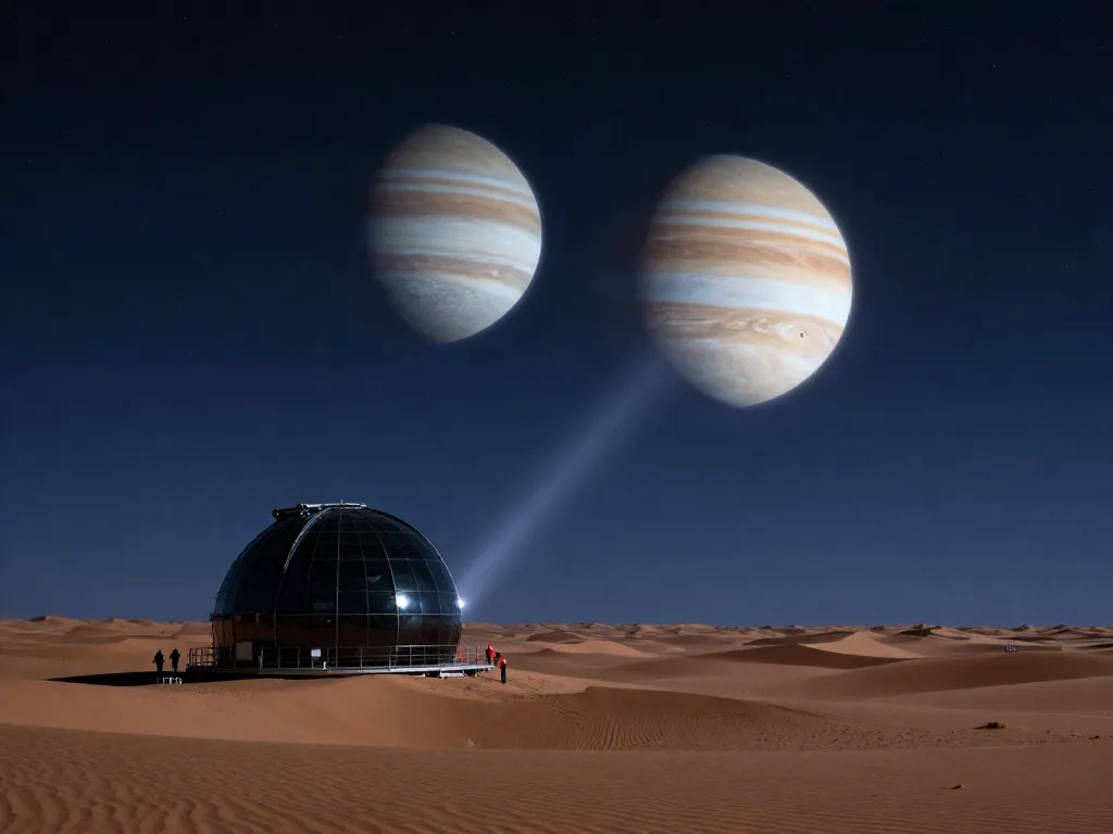 Jupiter and Venus Above the Black Glass Observatory #art #aiart #gallery #spaceart #astronomy