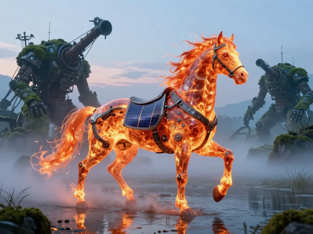 Biomechanical Fire Horse in the Alien Wetlands #art #aiart #gallery #scifi