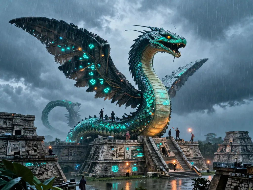 Feathered Serpent Launch #art #aiart #gallery #scifi #mythology