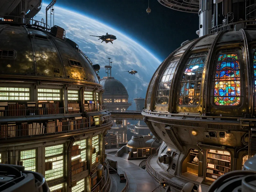 Orbital Archive at Gas Giant Dawn #art #aiart #gallery #scifi