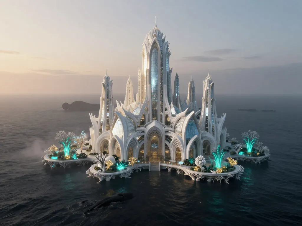 Solar Cathedral Under the Alien Sea #art #aiart #gallery #scifi #solarpunk