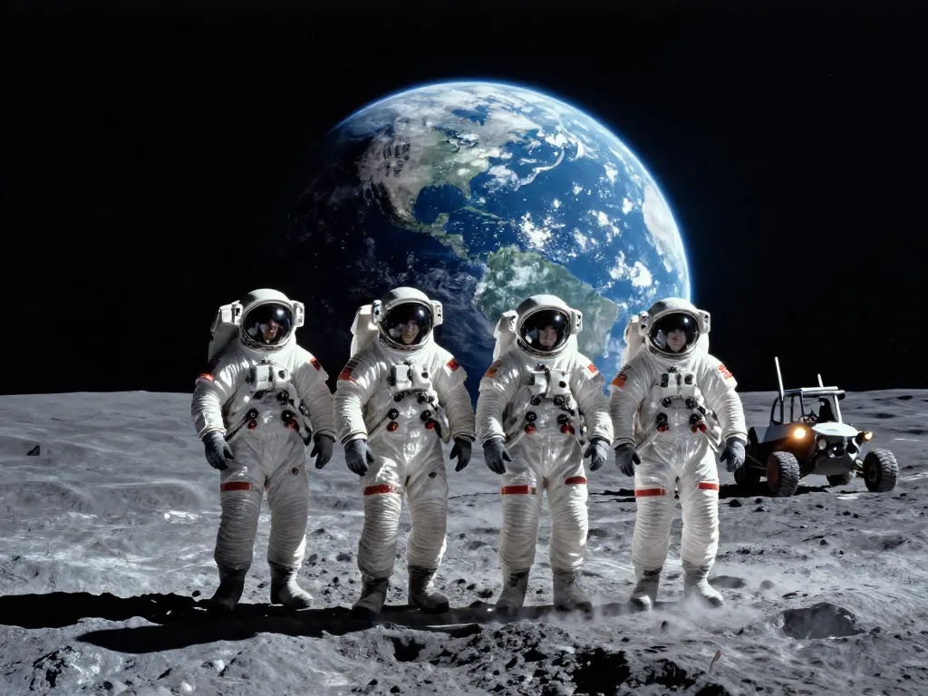 Moon Joy Crew Crossing #art #aiart #gallery #space #Artemis