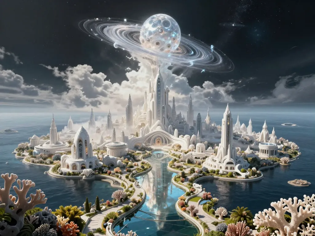 Solarpunk Leviathan Over Coral City #art #aiart #gallery #scifi #solarpunk
