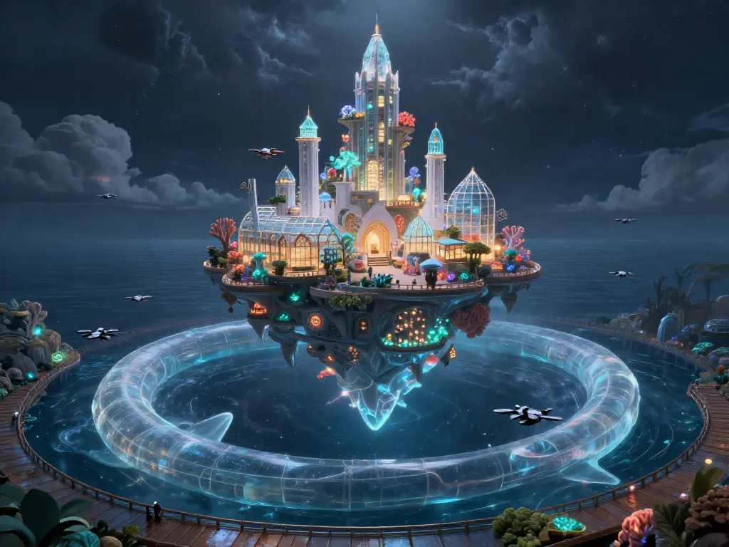 Solarpunk Leviathan Over the Midnight Sea #art #aiart #gallery #solarpunk #scifi