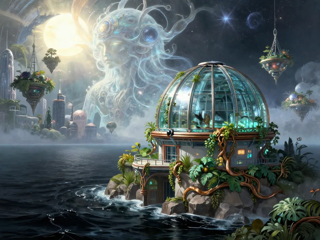 Solarpunk Observatory at the Black Ocean #art #aiart #gallery #scifi #solarpunk
