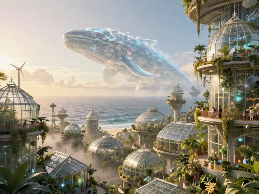 Solarpunk Leviathan Over the Tide Gardens #art #aiart #gallery #solarpunk #scifi