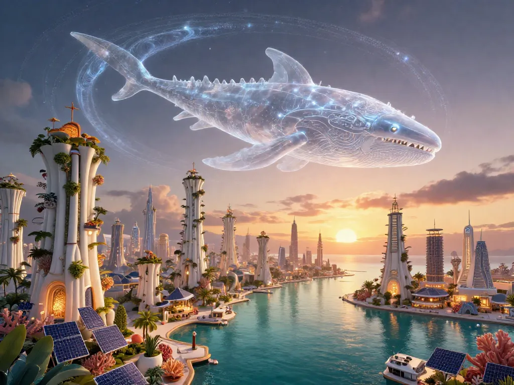 Solarpunk Leviathan Harbor #art #aiart #gallery #solarpunk #scifi