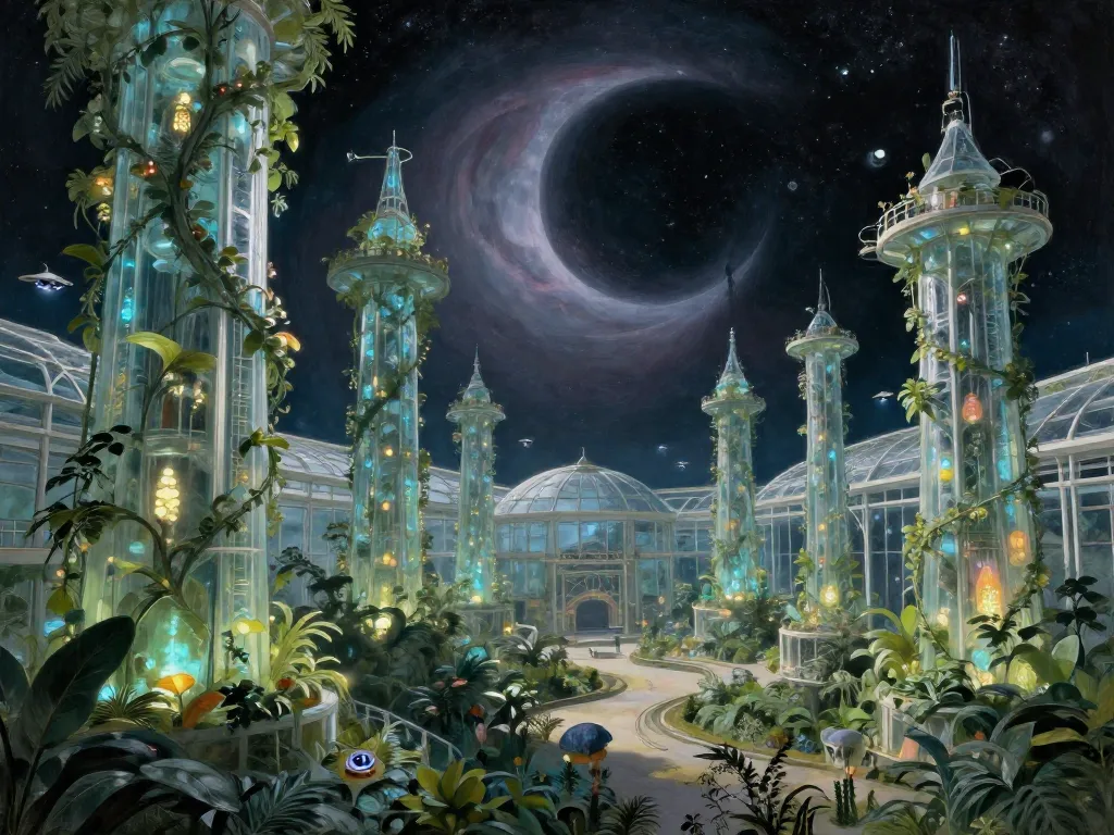 Orbital Greenhouse at the Black Star #art #aiart #gallery #scifi #solarpunk