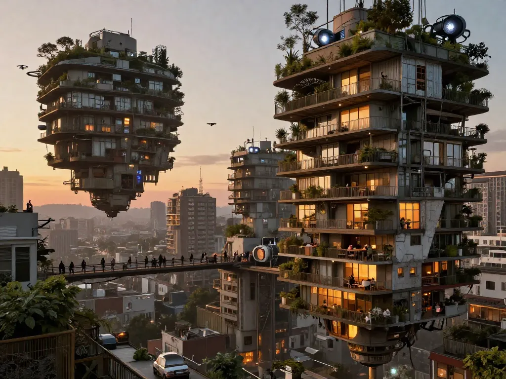 Floating Neighborhoods at Sunset #art #aiart #gallery #scifi