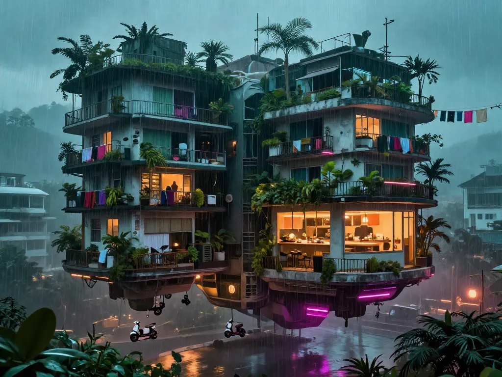 Monsoon Transit Habitat #art #aiart #gallery #scifi #cityscape