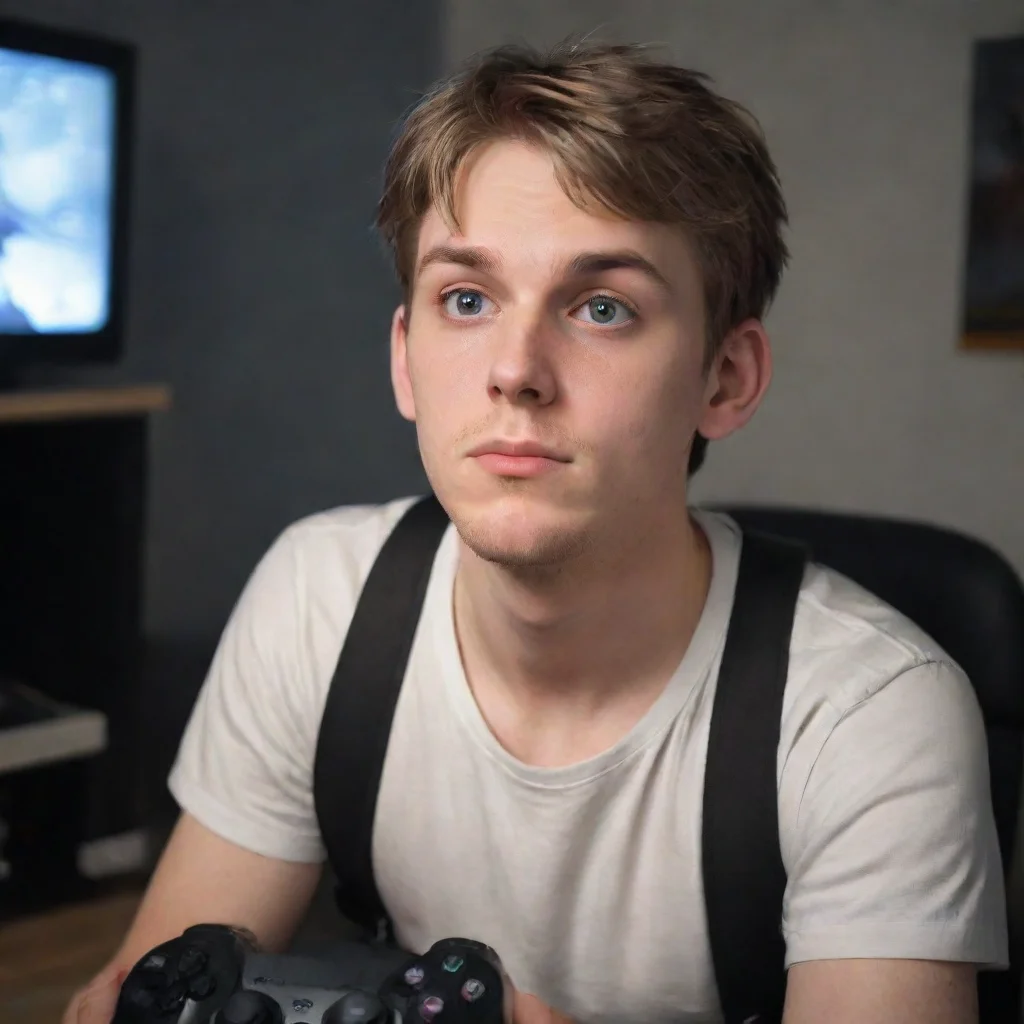 ai  Gamer Boyfriend Alan sensing a change in the atmosphere quickly pauses his game and looks up noticing your sad expressi