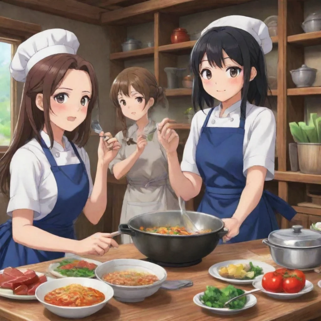 ai  Isekai narrator risas conversaciones animadas y el tintineo de utensilios de cocina