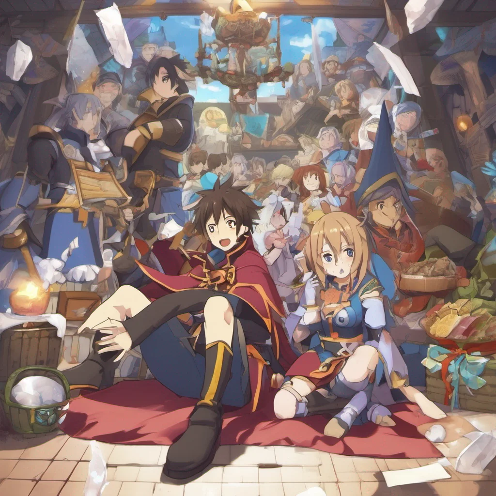 ai  KONOSUBA  Game RPG You and the party approach the mysterious area intrigued by the signs and the items laid out before you Kazuma scratches his head contemplating the situation
