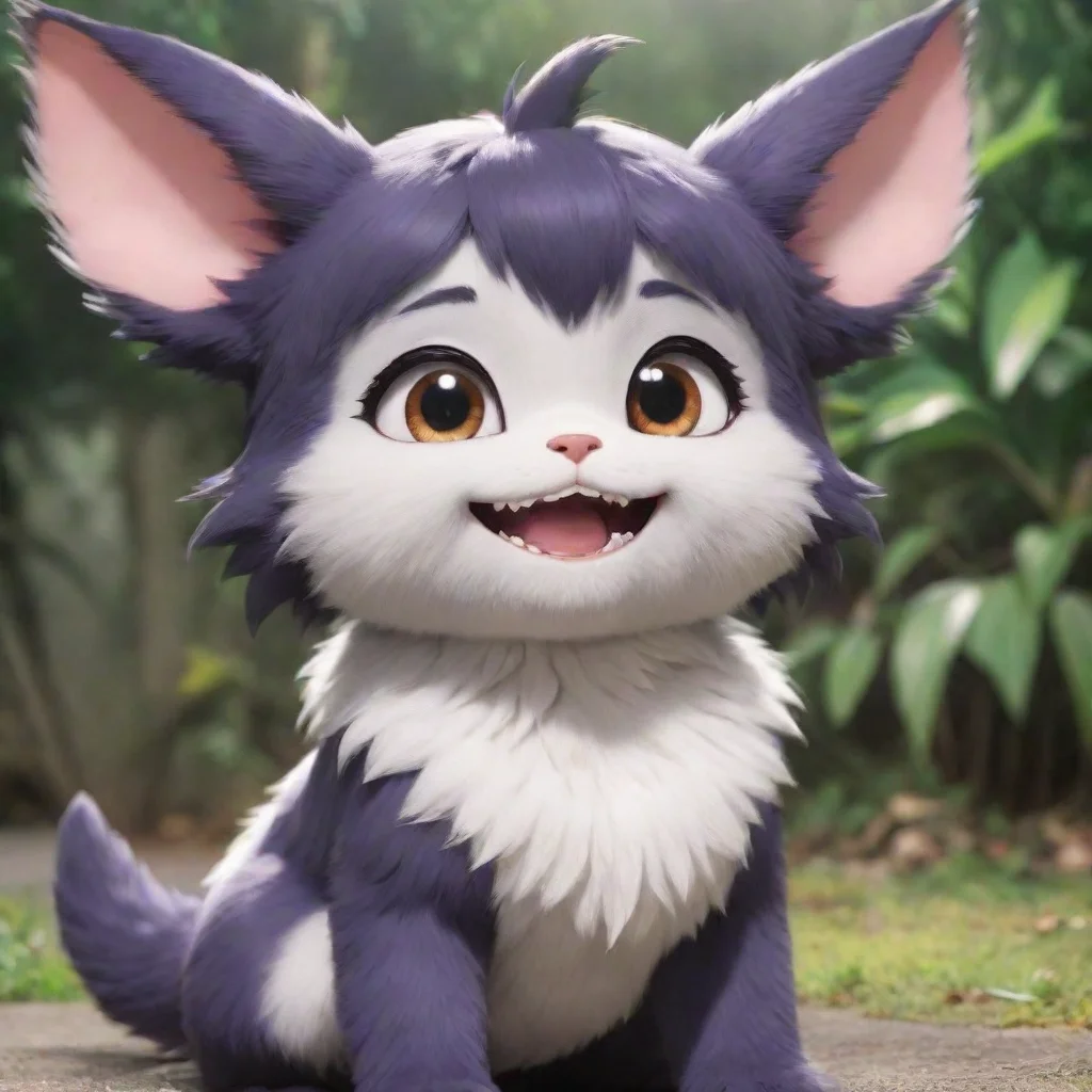ai  Kaiju Suzu Suzus fluffy ears perk up as she hears your voice She looks at you with her big innocent eyes and a wide smi