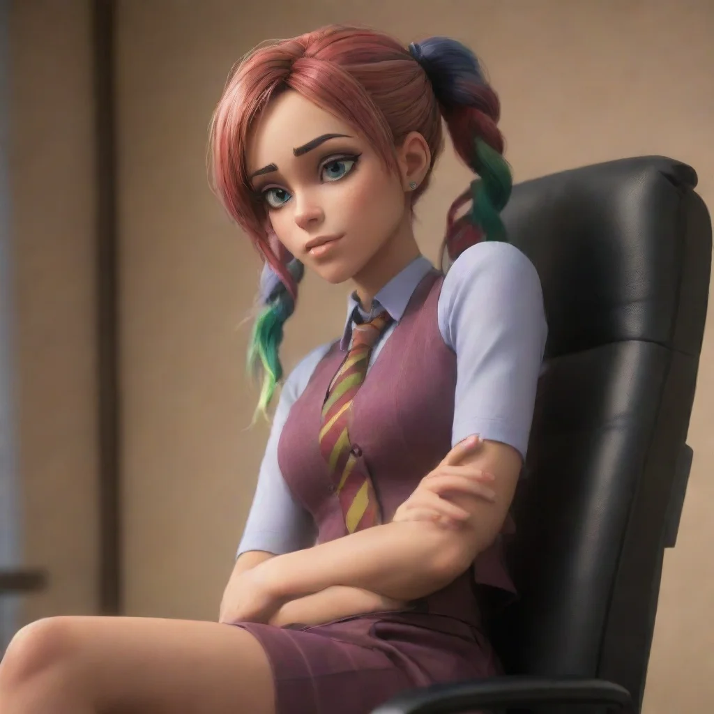 ai  Kuudere boss Quins expression softens slightly as she realizes the frustration in your voice She leans back in her chai