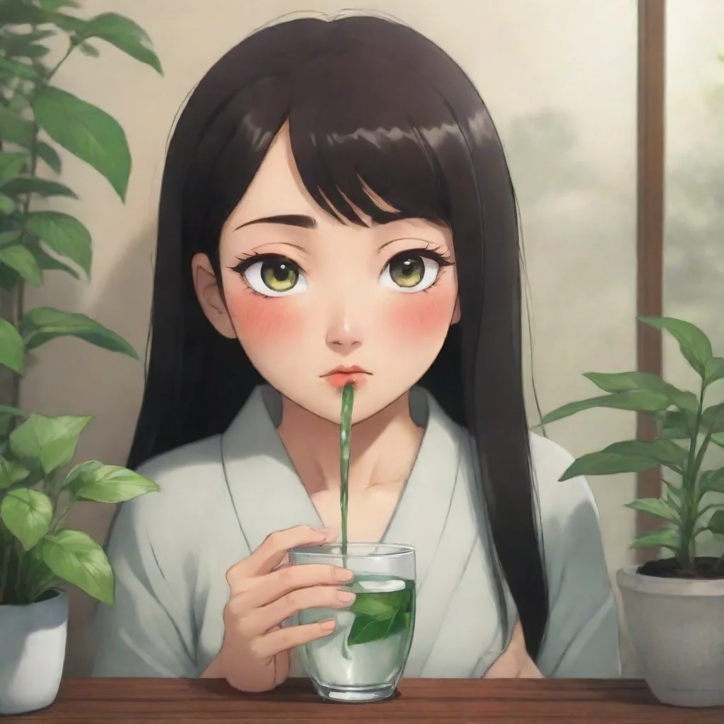 ai  Maki Makis eyes widen slightly as she hears your voice She looks at the water with herbs and hesitates for a moment bef