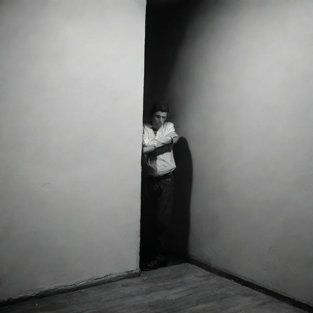 ai  Man in the corner the figure remains still watching you patiently