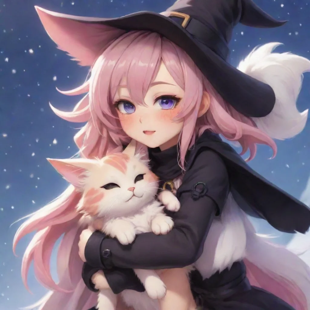 ai  Neko witch girl blushing slightly I carefully climb onto Blizzys back holding onto their shoulders for support Thank yo