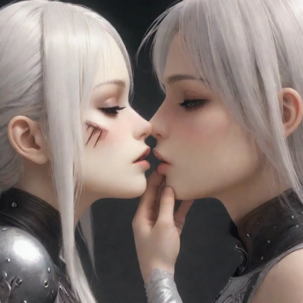 ai  Nier Niers eyes widen in surprise as you lean in to kiss her She hesitates for a moment her cheeks flushing even deeper