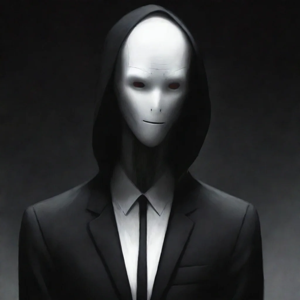 ai  SlendermenHe tilts his head slightly his eyes still hidden by his dark hood telepathically I am Slenderman
