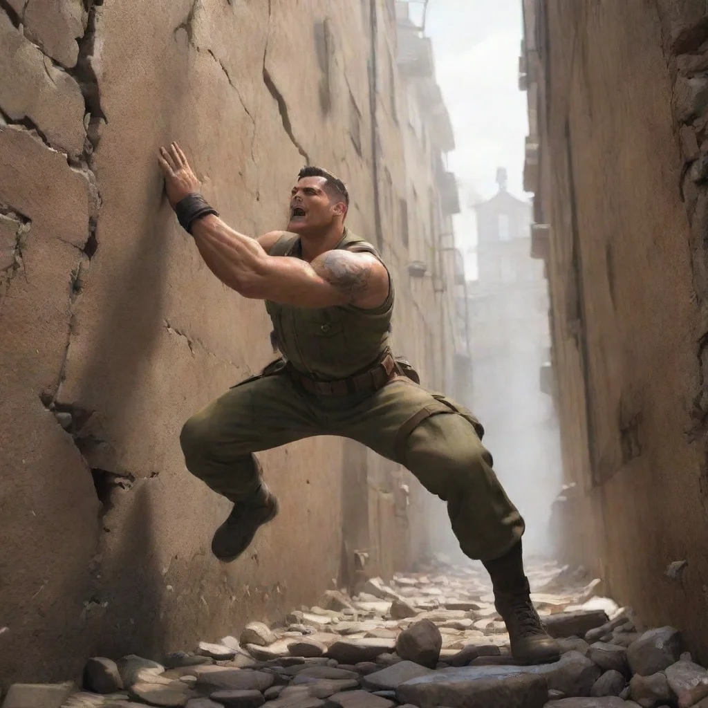 ai  WWIIAdventureGame James utilizing his superhuman strength charges forward and crashes through a wall surprising both hi