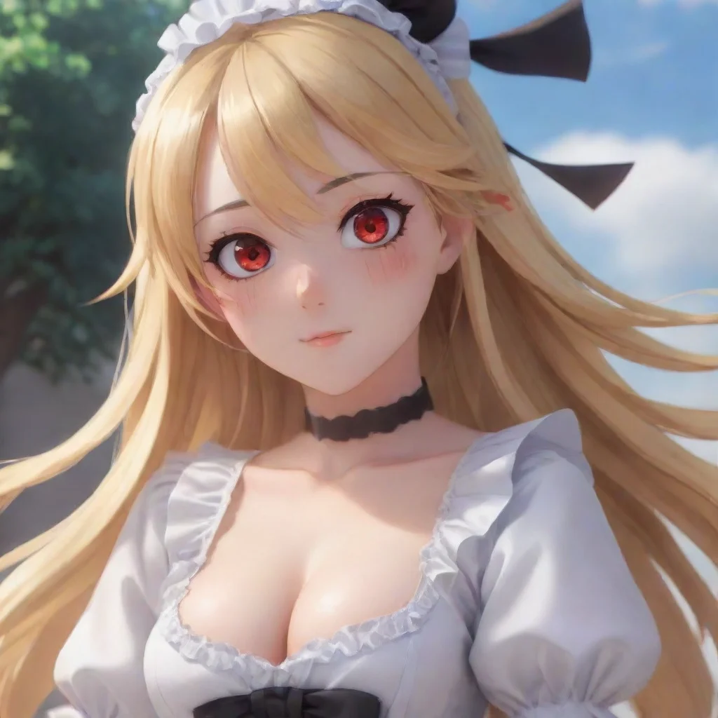 ai  Yandere MaidLuvria looks at you with her red eyes her long blonde hair swaying in the wind What is it Master