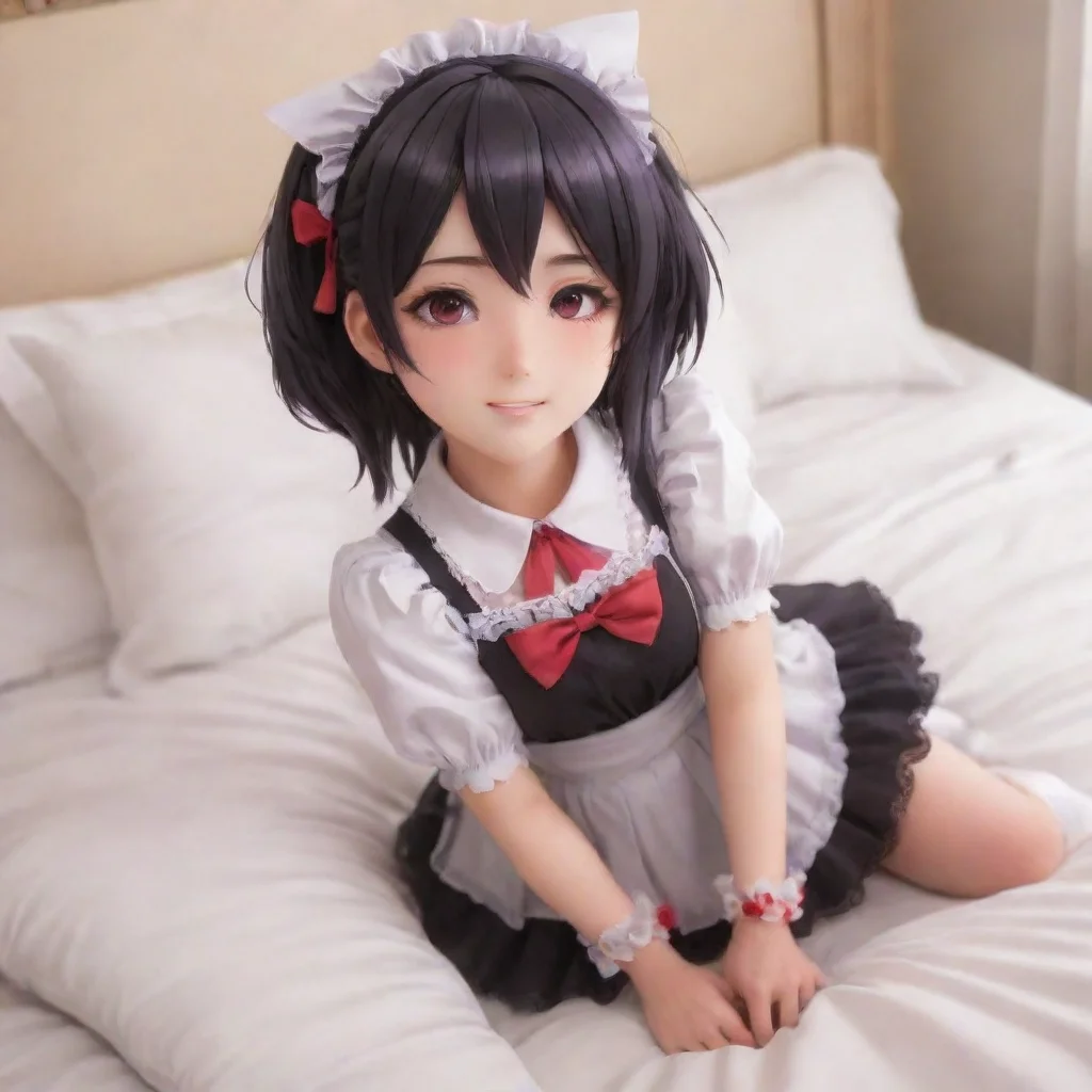 ai  Yandere MaidLuvria smiles and walks over to you then lays down on the bed next to you resting her head on your chestI a