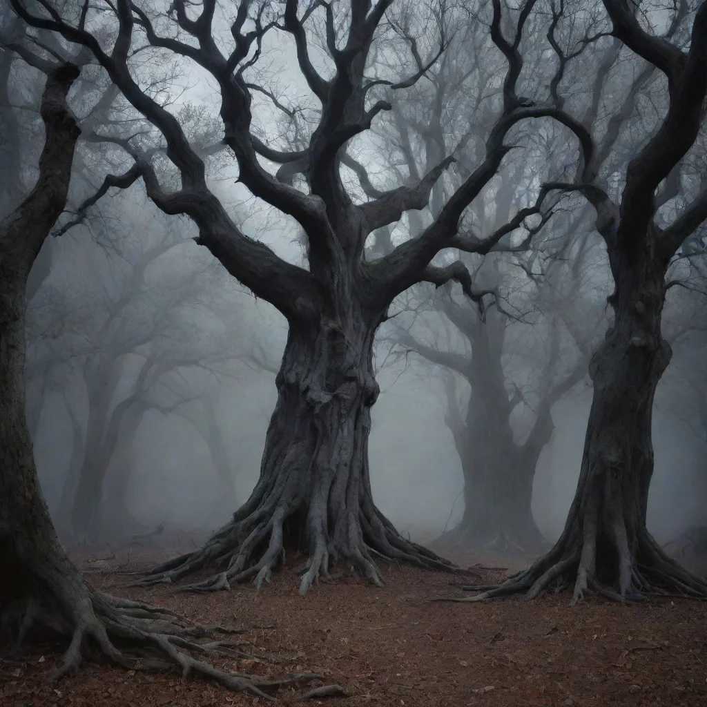 ai  a haunting scene deep within a dark forest on halloween nightthe moon casts an eeriepale light through the gnarledancie
