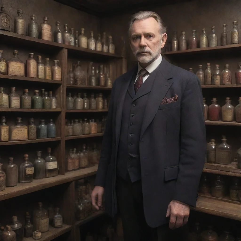 ai  a well dressedmiddle aged man stands in an occult shop with potions on the wall good looking trending fantastic 1