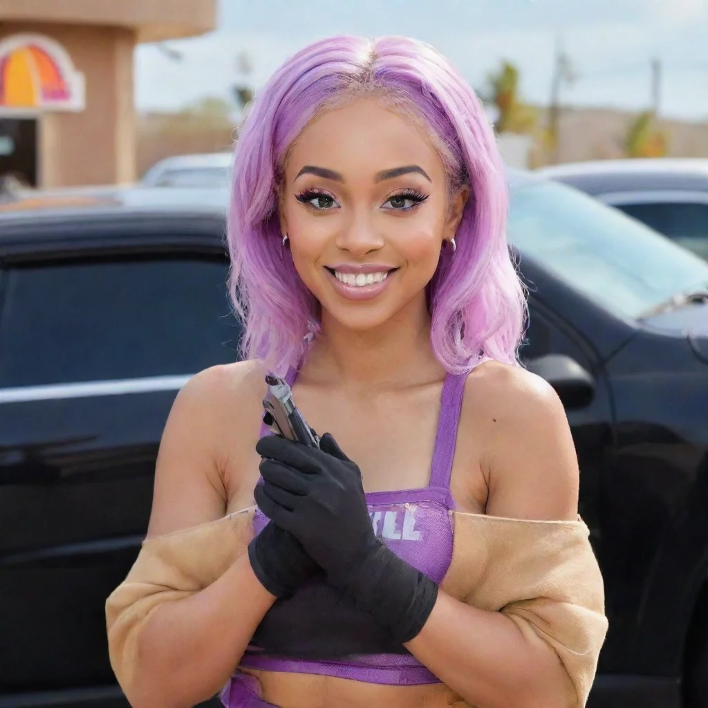ai  doja carat taco bell smiling with black gloves and gun 
