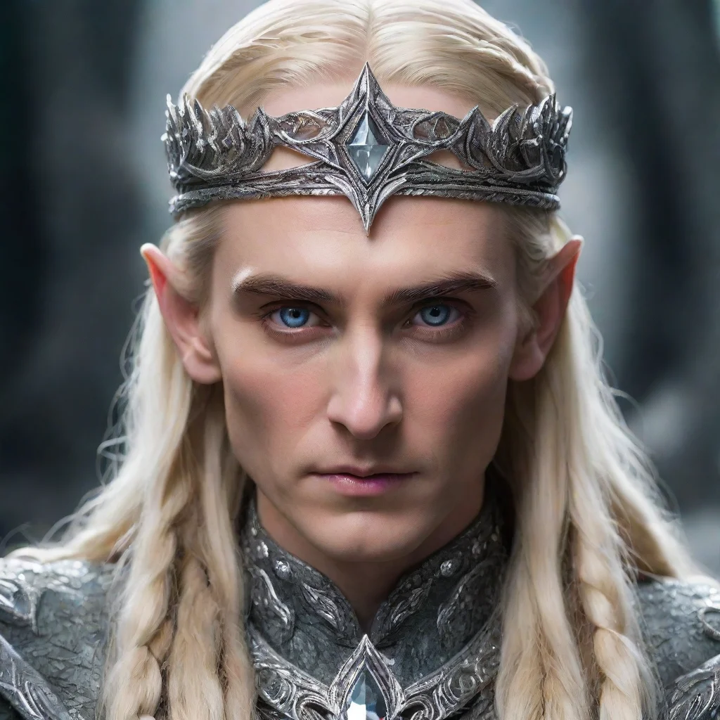 ai  king thranduil with blond hair and braids wearing silver serpentine nandorin elvish circlet encrusted with diamonds wit
