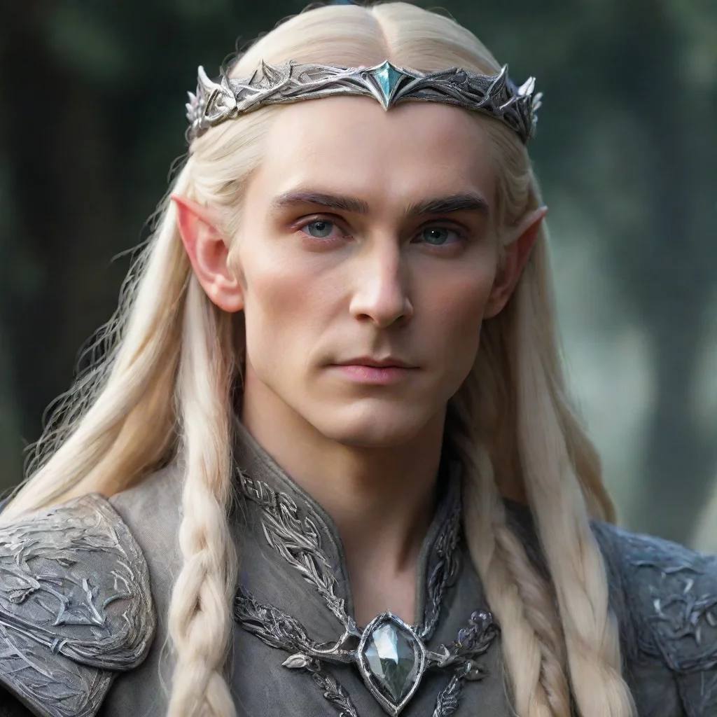 ai  king thranduil with blond hair and braids wearing silver serpentine sindarin elvish circlet with large center diamond