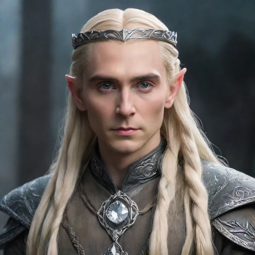 ai  king thranduil with blond hair and braids wearing small thin silver elvish circlet with large center circular diamond 