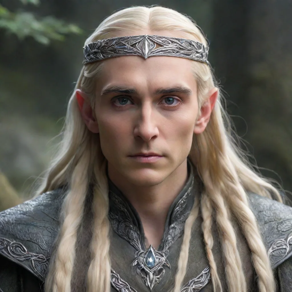 ai  king thranduil with blond hair and braids wearing small thin silver serpentine elvish circlet with large center diamond