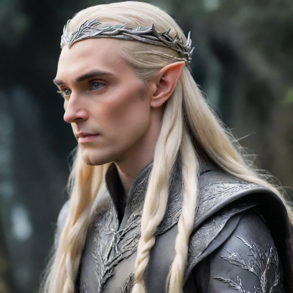 ai  king thranduil with blond hair with braids wearing silver leaf circlet with diamonds good looking trending fantastic 1