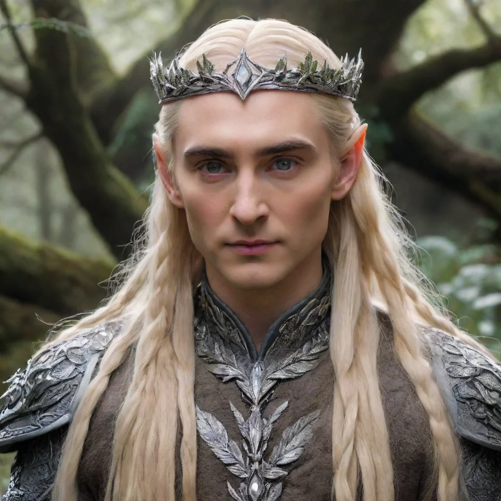 ai  king thranduil with blond hair with braids wearing silver oak leaf elvish circlet encrusted with diamondsamazing awesom