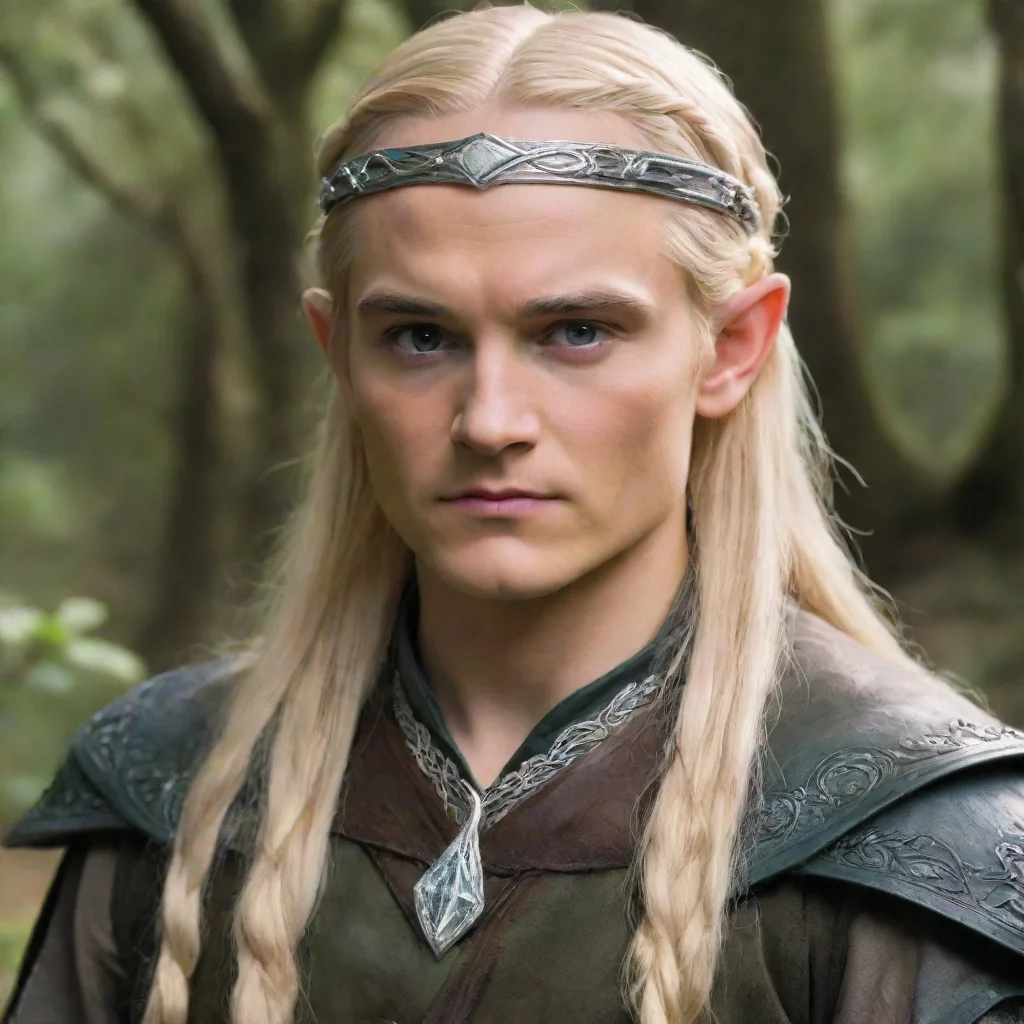 ai  legolas with blond hair and braids wearing silver serpentine elvish circlet with large center diamond good looking tren