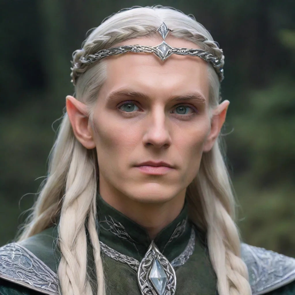 ai  lord celeborn with silver hair and braids wearing small silver serpentine elvish circlet with large center diamond 