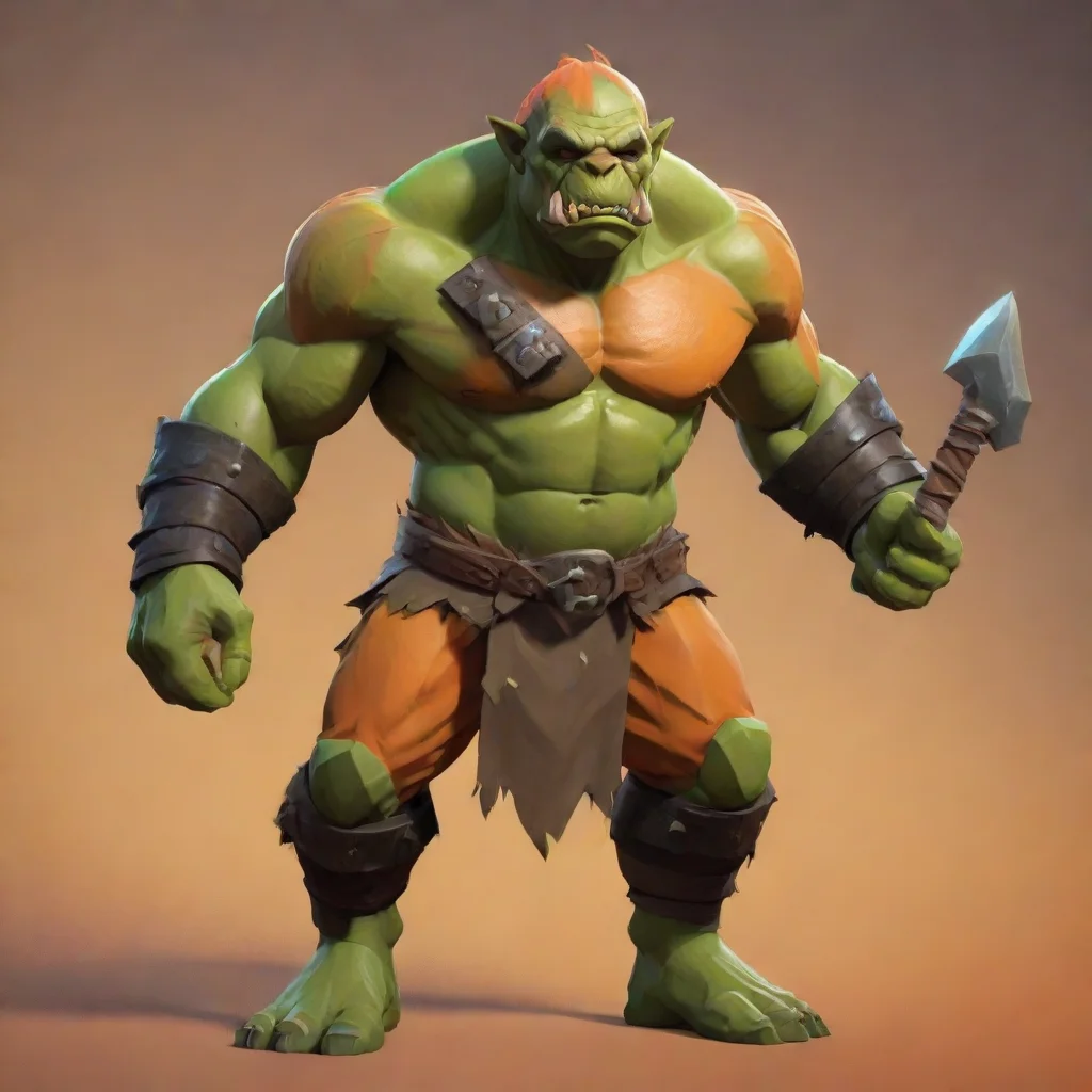 ai  mmorpg npc 3d orc warrior low poly character steppes background orange and greenconfident engaging wow artstation art 3