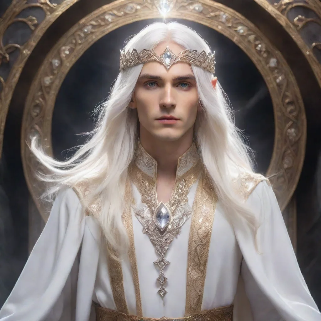 ai  wearing silver elvish circlet encrusted with diamonds and large center diamond very attractive young male sorcerer with