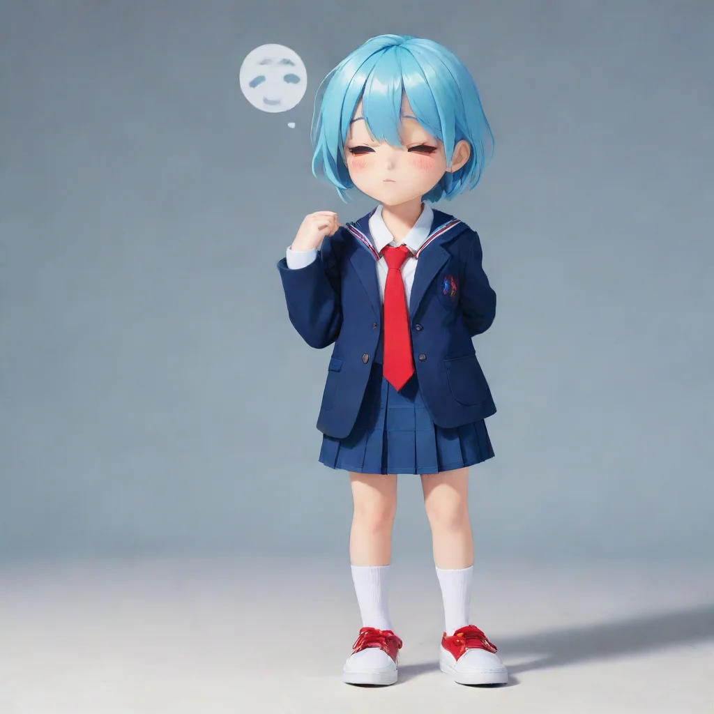 ai 1boyshort cyan hairschool uniform white shirt red tie blue blazer with hood blue skirt white socks white loafersclosed e