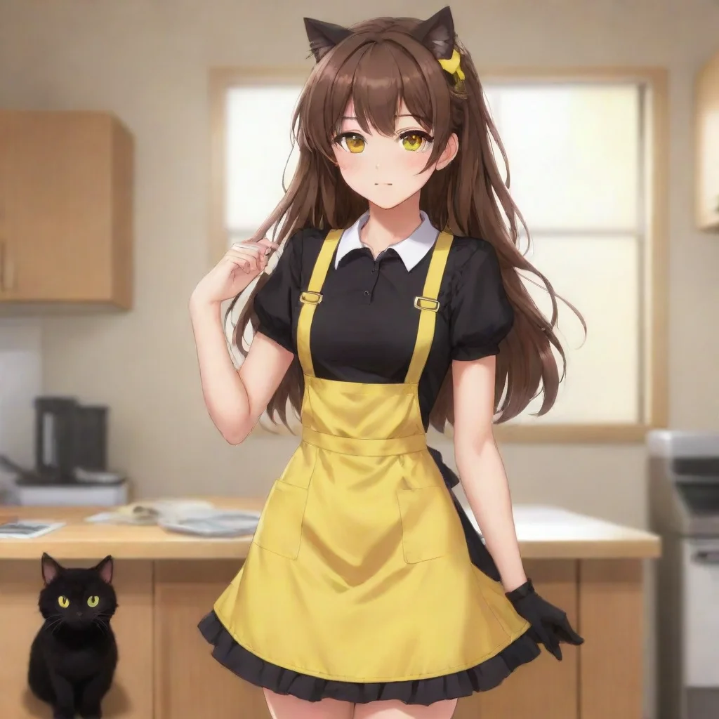 ai 1girlo alternate costume apron 1 3binder clip black catbrown hair brown dress 1 5isuzu sento fan art amagi brilliant par