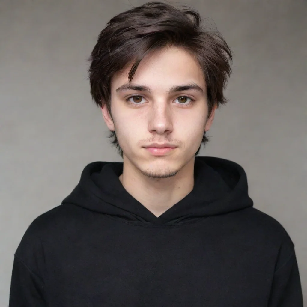 ai 20 years old mam with dark brown hair and he have a little unshaved face he wear black hoodie 