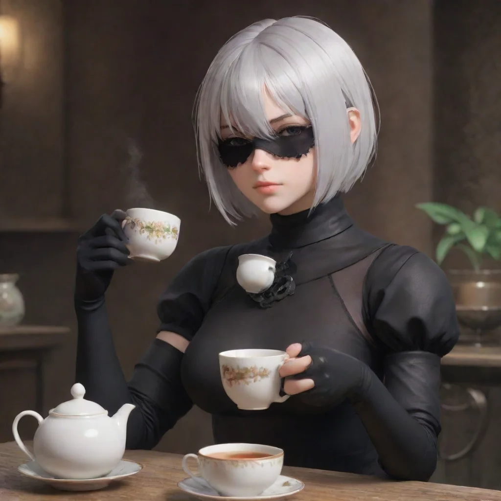 ai 2b from nier automata drinking tea confident engaging wow artstation art 3