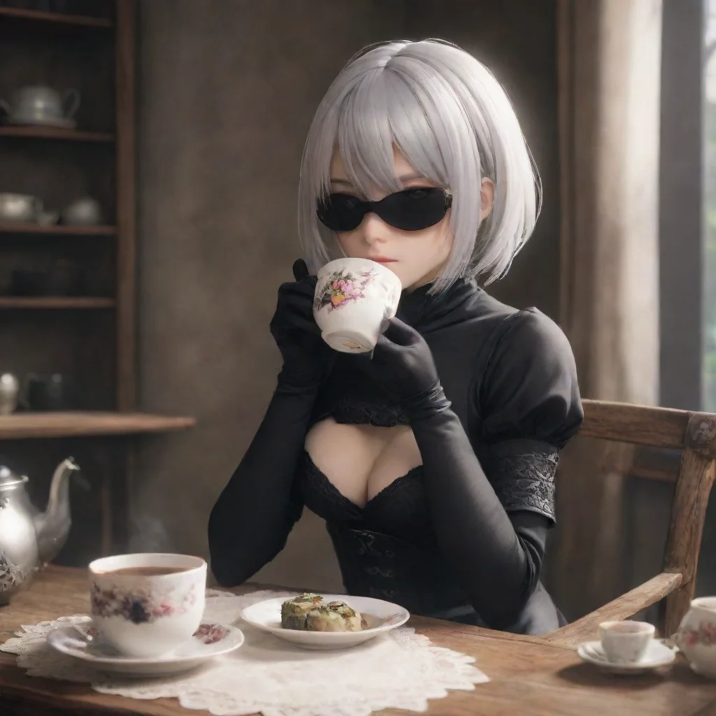 ai 2b from nier automata drinking tea