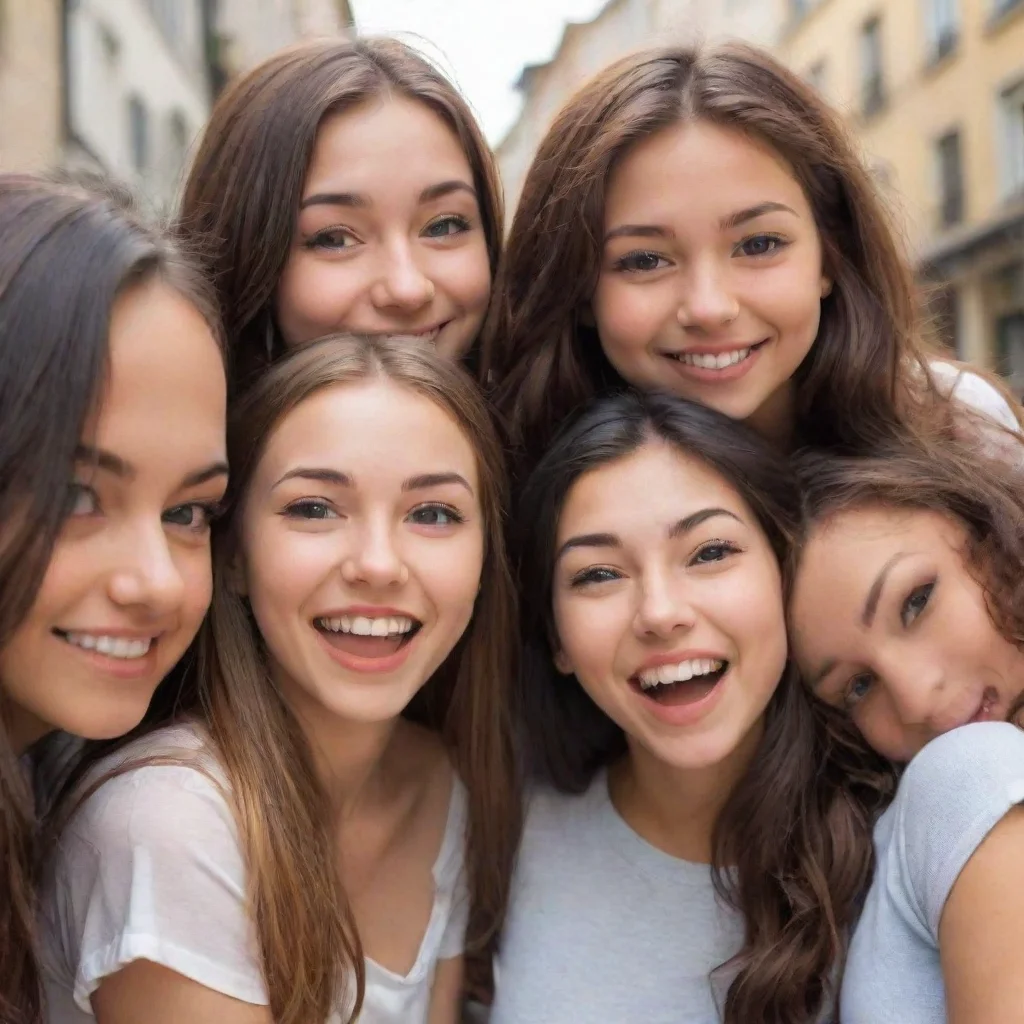 ai 6 cute friends groups the girl who noticed you smirks and steps forward her friends following closely behind she looks y